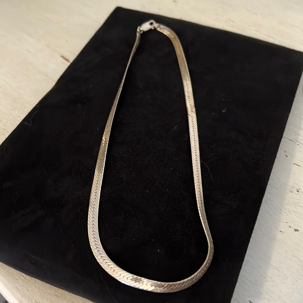 Wide Sterling Silver Italy 925 herringbone necklace 18”. & 5mm wide